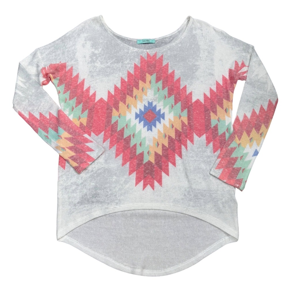 Karlie Southwestern Geometric Knit Top Women Size M Aztec Made in USA